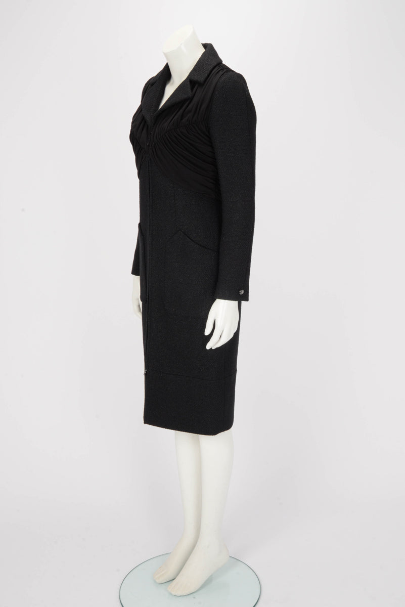 Chanel Black Lurex Boucle Ruched Bodice Dress FR 38