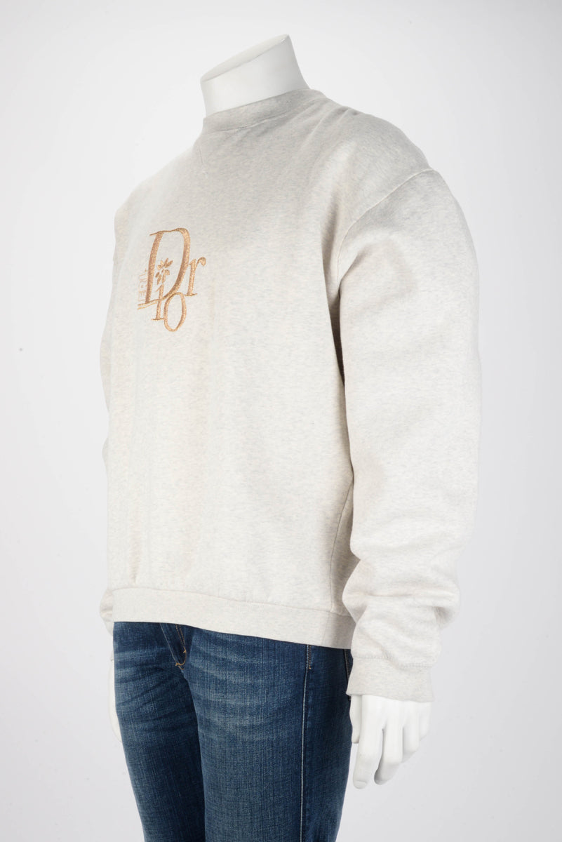 Dior x ERL Heather Grey Logo Embroidered Sweat Top L