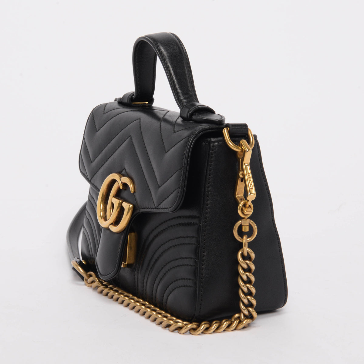 Gucci Black Matelasse GG Marmont Mini Top Handle Bag