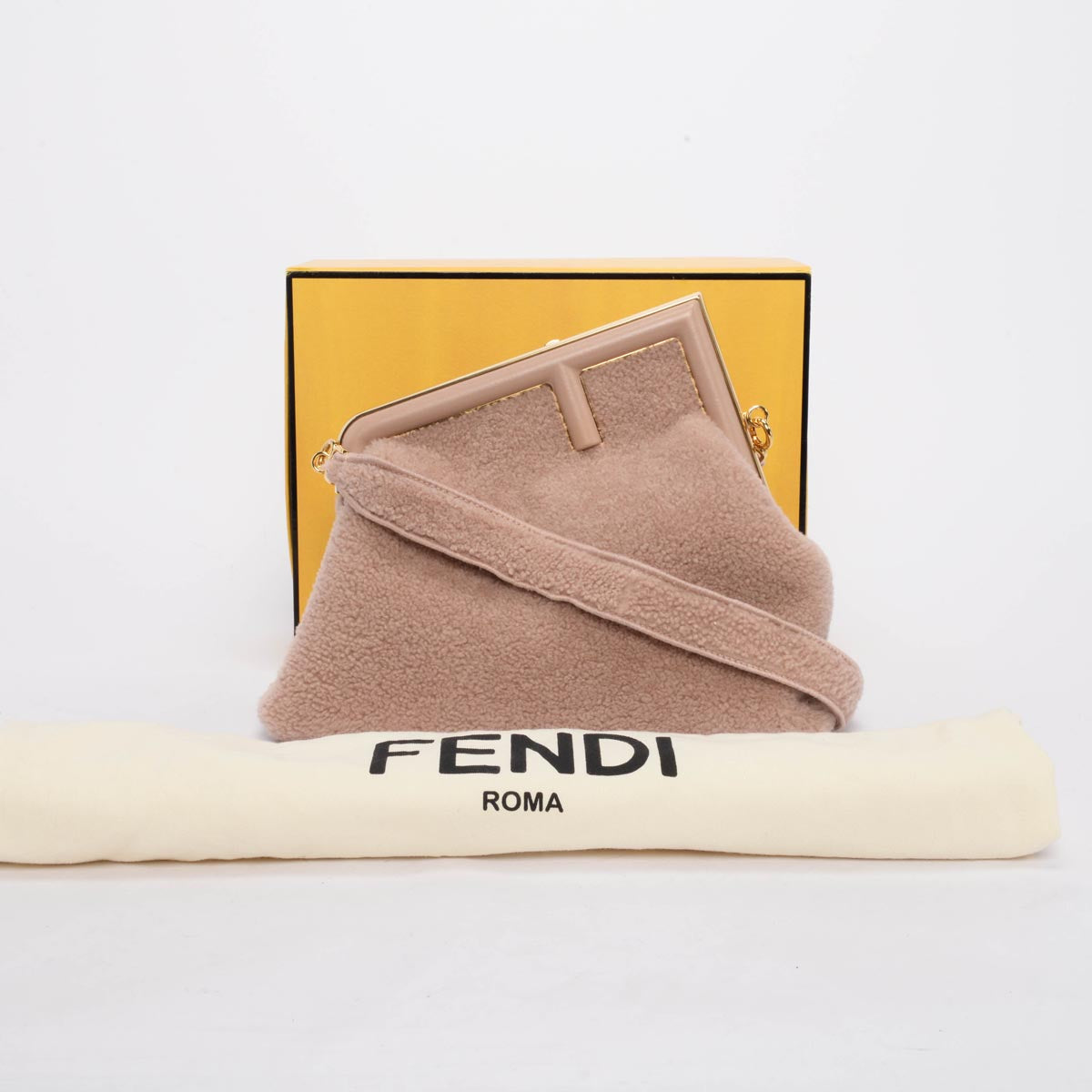 Fendi Rosa Plaster Shearling Medium Fendi First Clutch