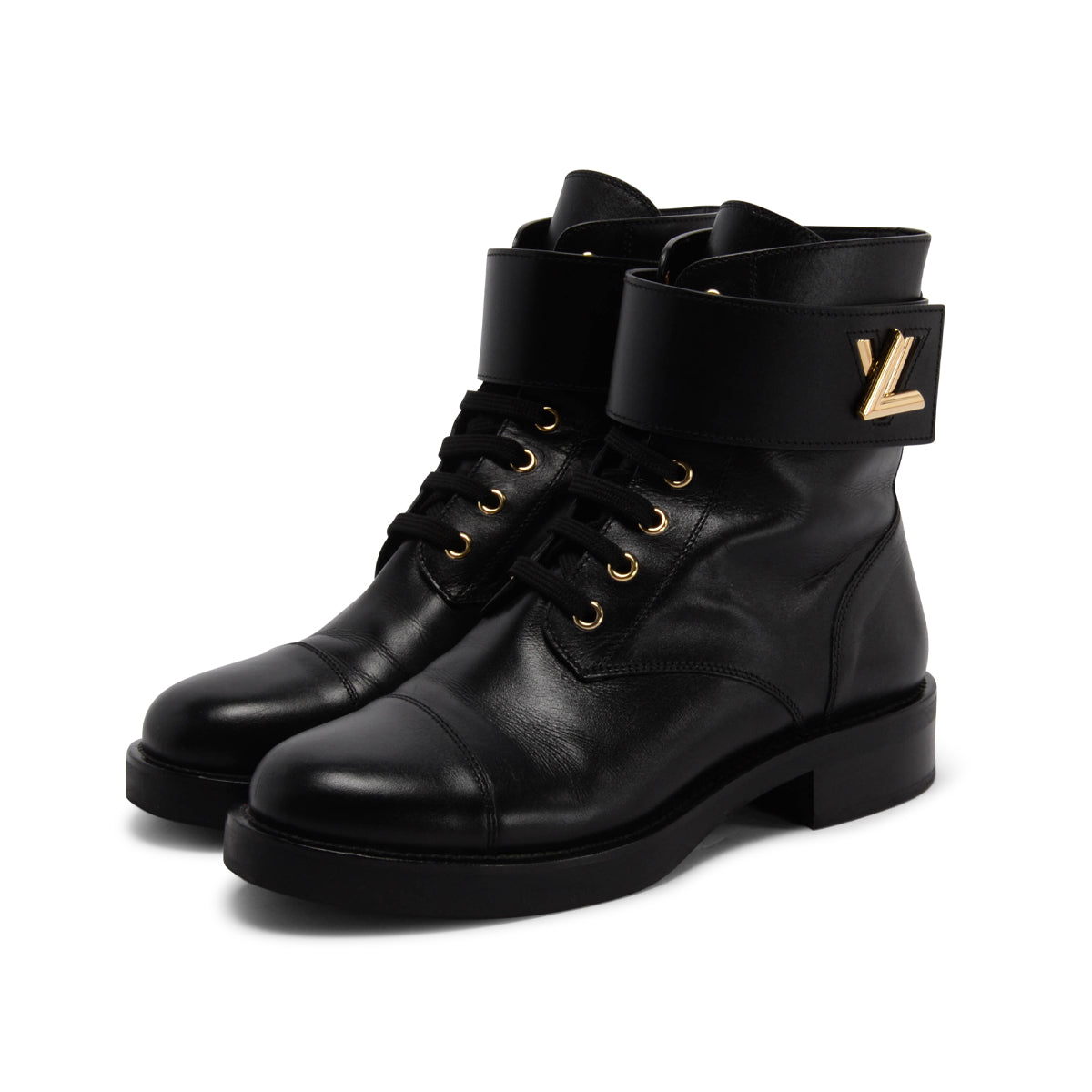 Louis Vuitton Black Calfskin Wonderland Flat Ranger Boots 38.5