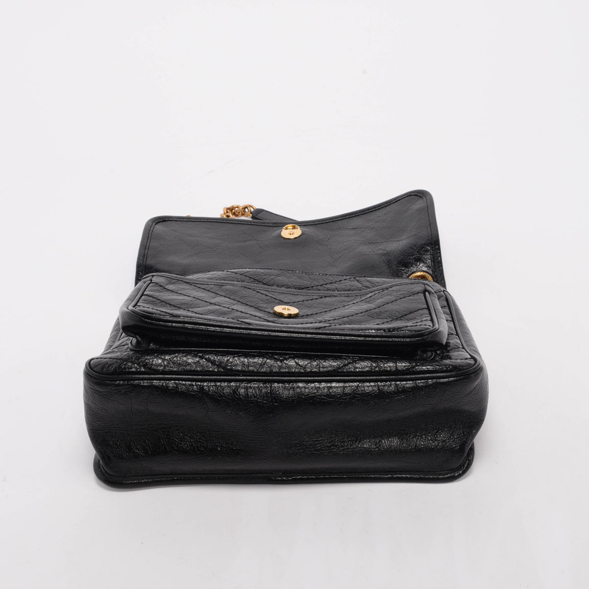 Saint Laurent Black Crinkled Calfskin Medium Niki Bag