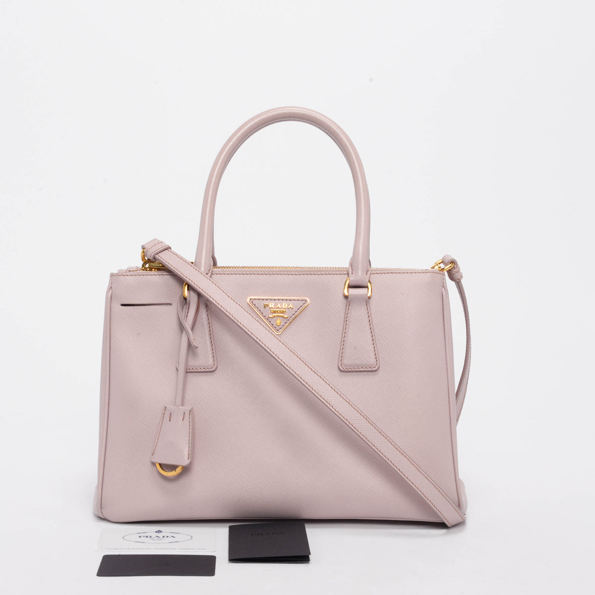 Prada Light Pink Saffiano Lux Small Double Zip Tote