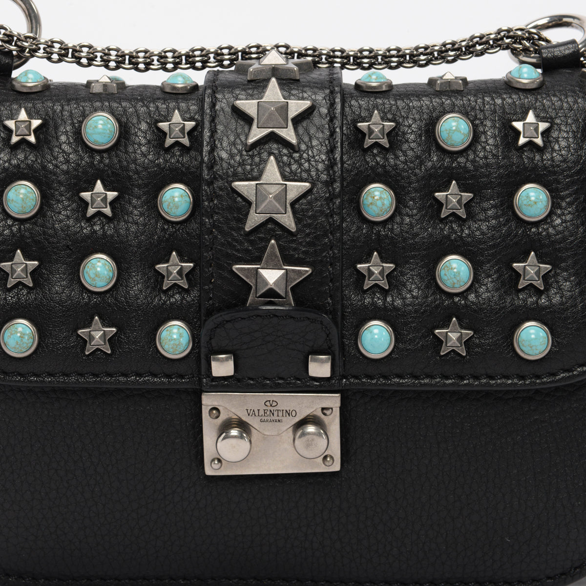 Valentino Black Star Studded Lock Flap Shoulder Bag