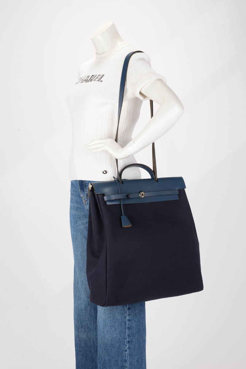 Hermes Navy Canvas Herbag MM 2 in 1