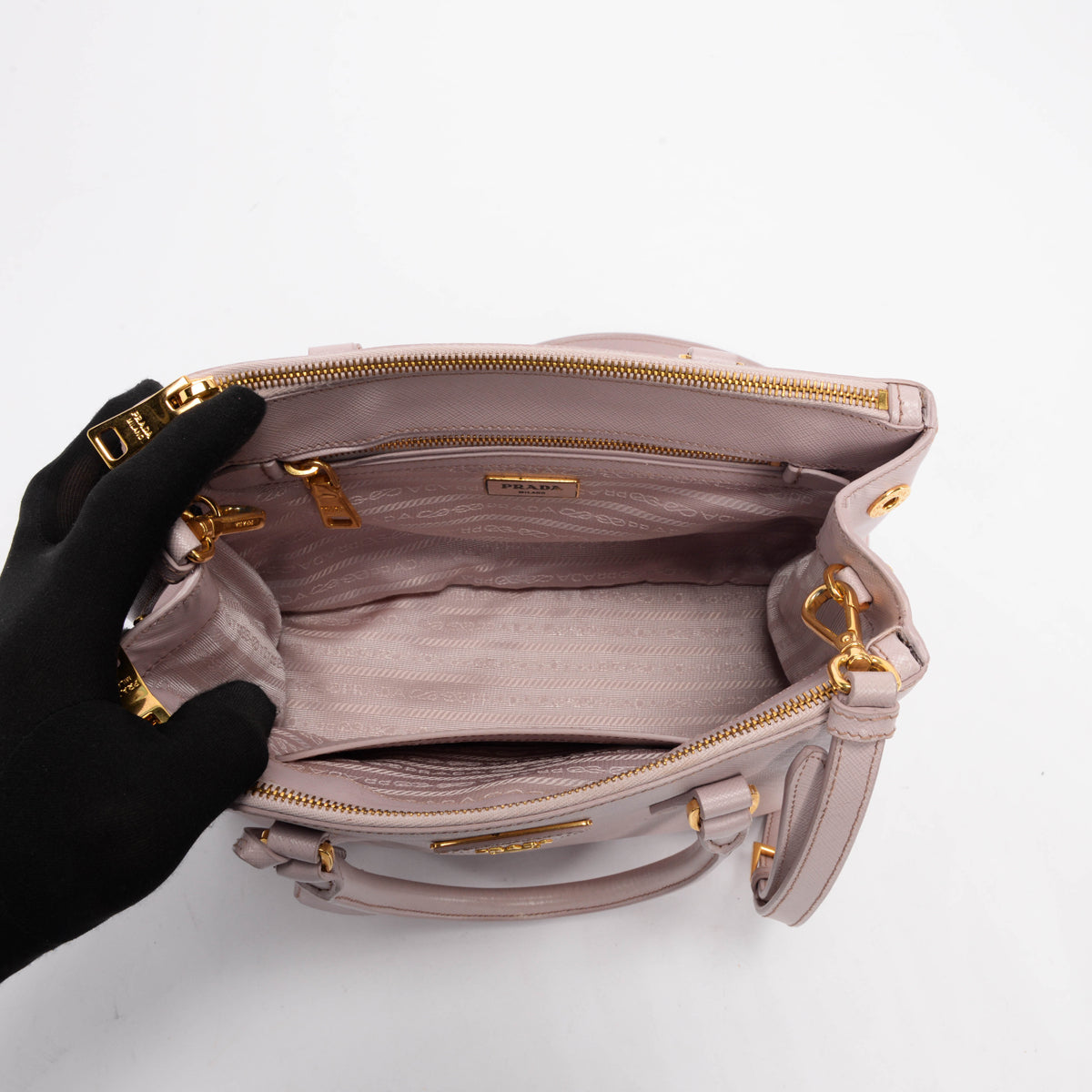 Prada Light Pink Saffiano Lux Small Double Zip Tote