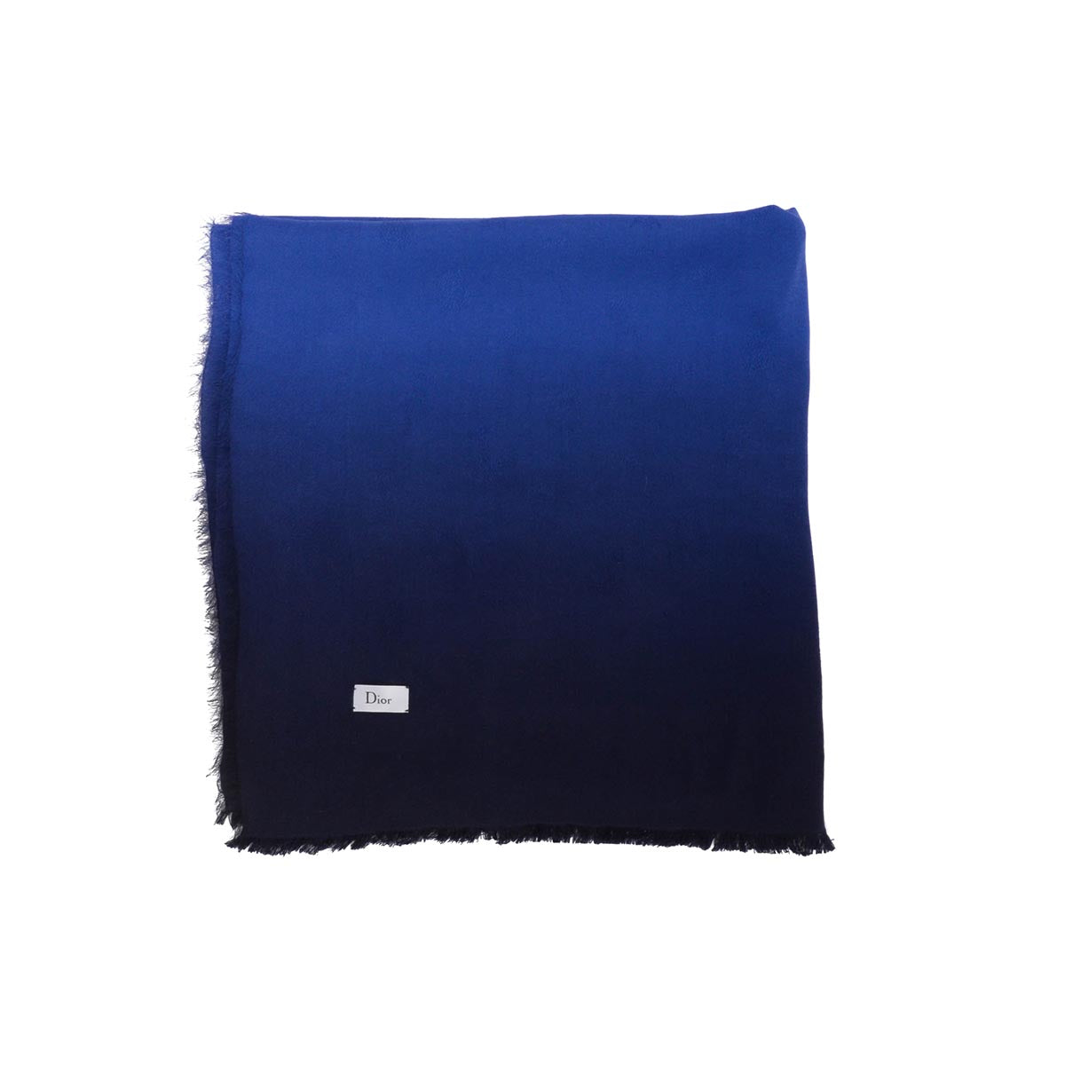 Dior Blue Ombre Silk Motif Fringed Shawl