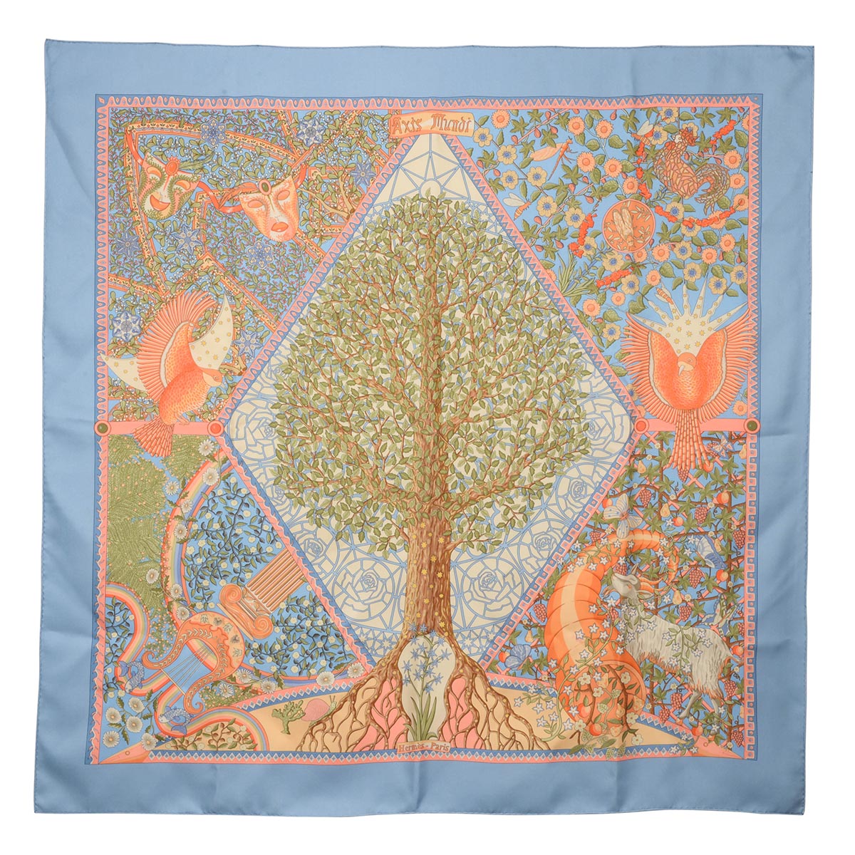 Hermes Blue Silk Axis Mundi Scarf