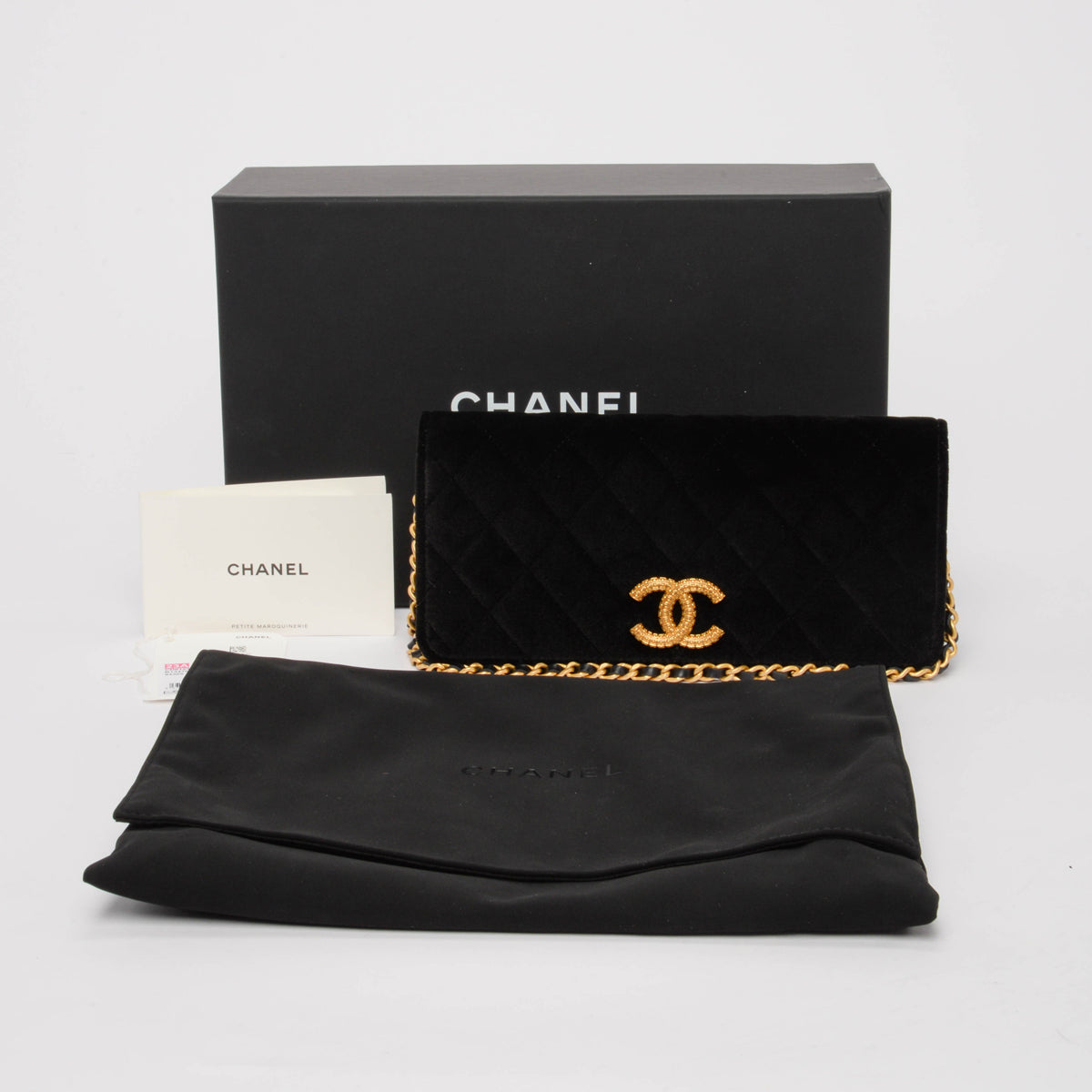 Chanel Black Velvet CC Clutch With Chain