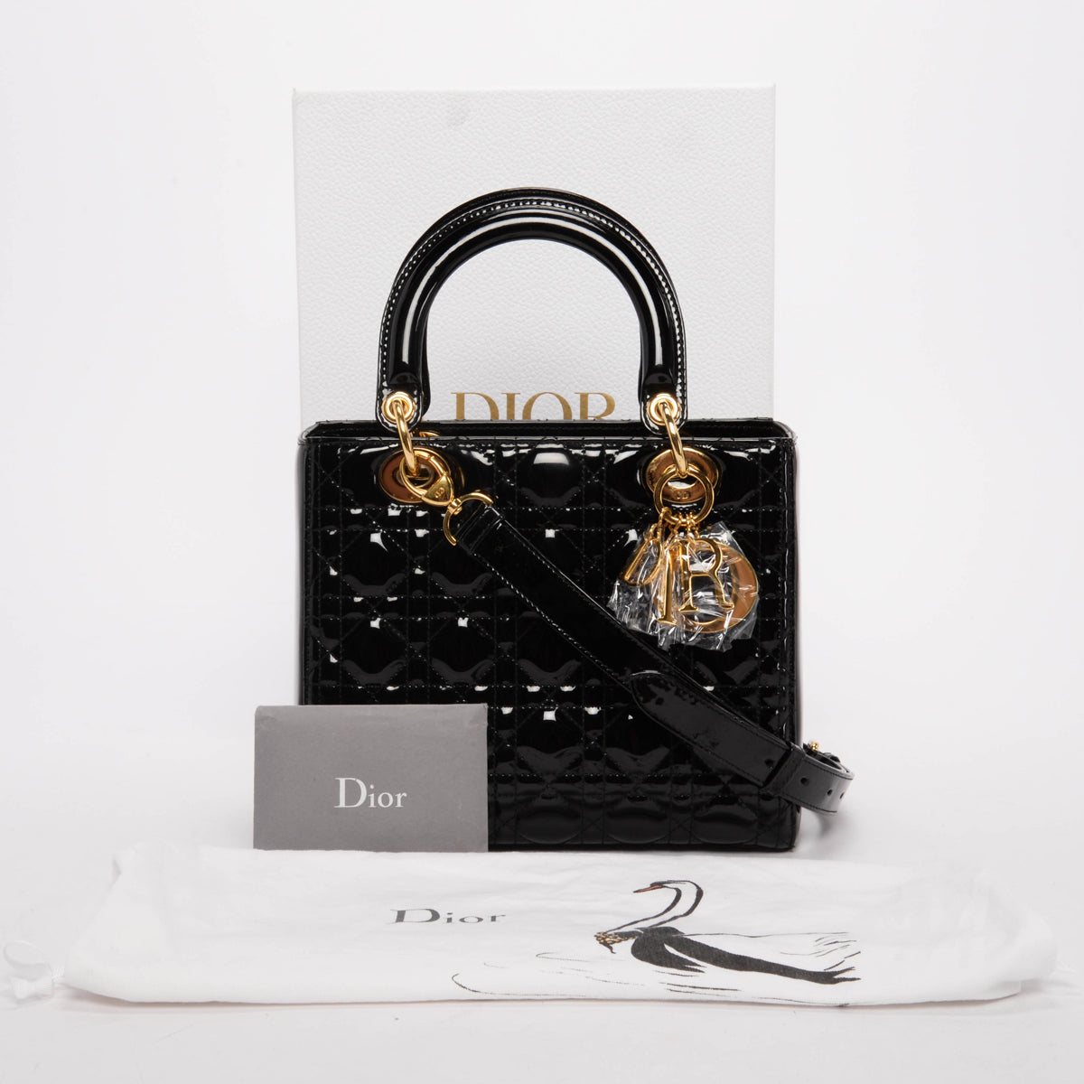 Dior Black Patent Cannage Medium Lady Dior Bag
