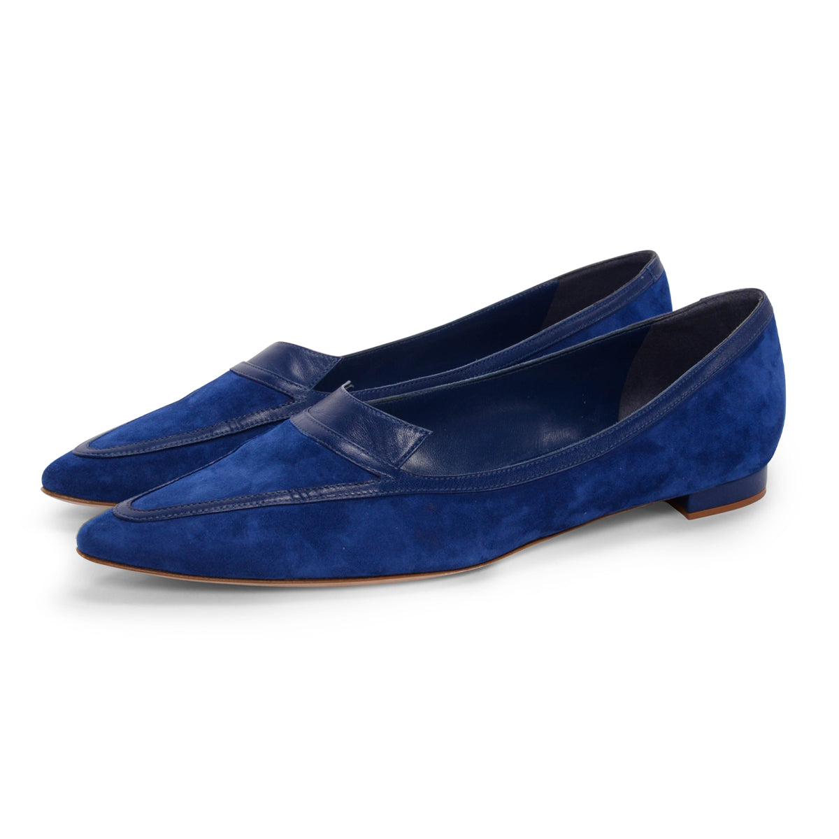 Manolo Blahnik Blue Suede Hoggy Flats 39.5