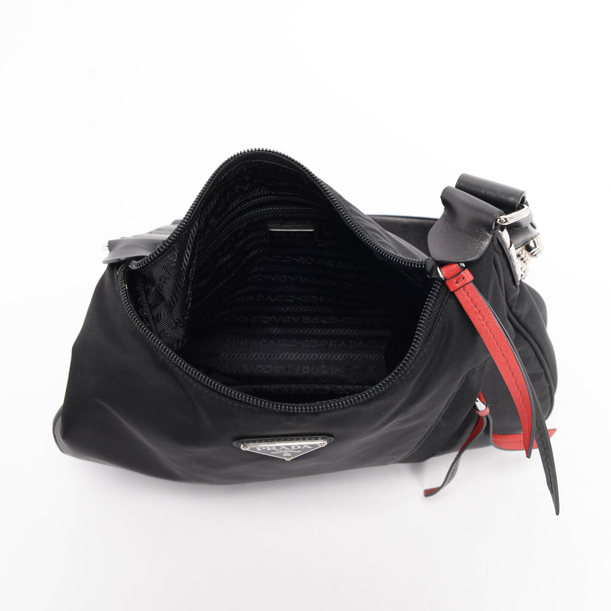 Prada Black Nylon Studded New Vela Hobo Bag