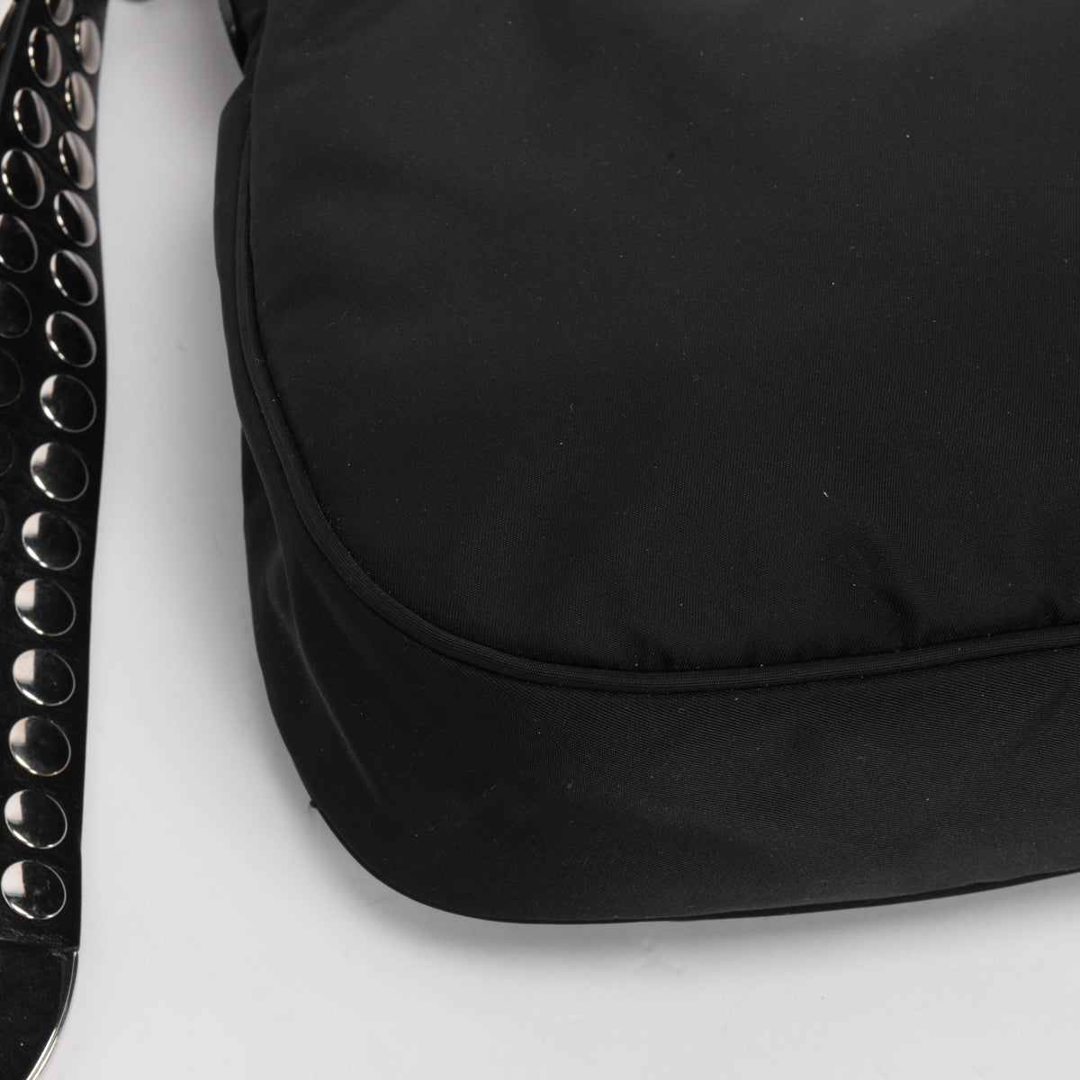 Prada Black Nylon Studded New Vela Hobo Bag