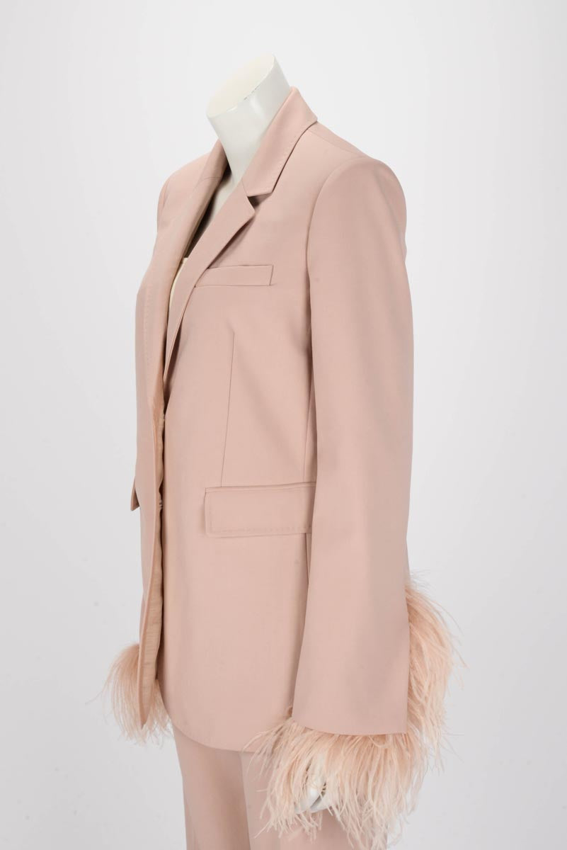 Valentino Sand Wool Feather Trim Jacket IT 44