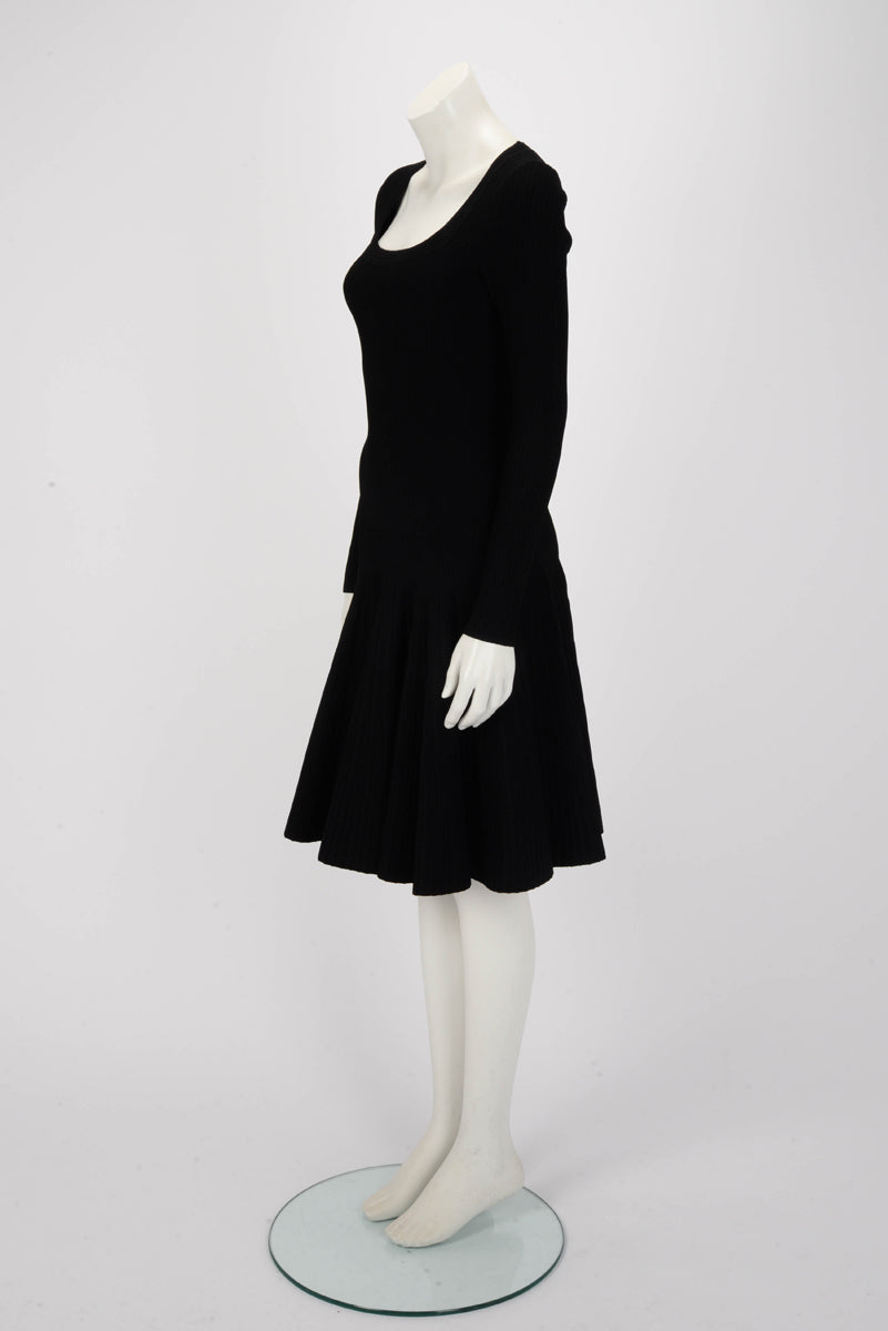 Alaia Black Ribbed Long Sleeve Dress M