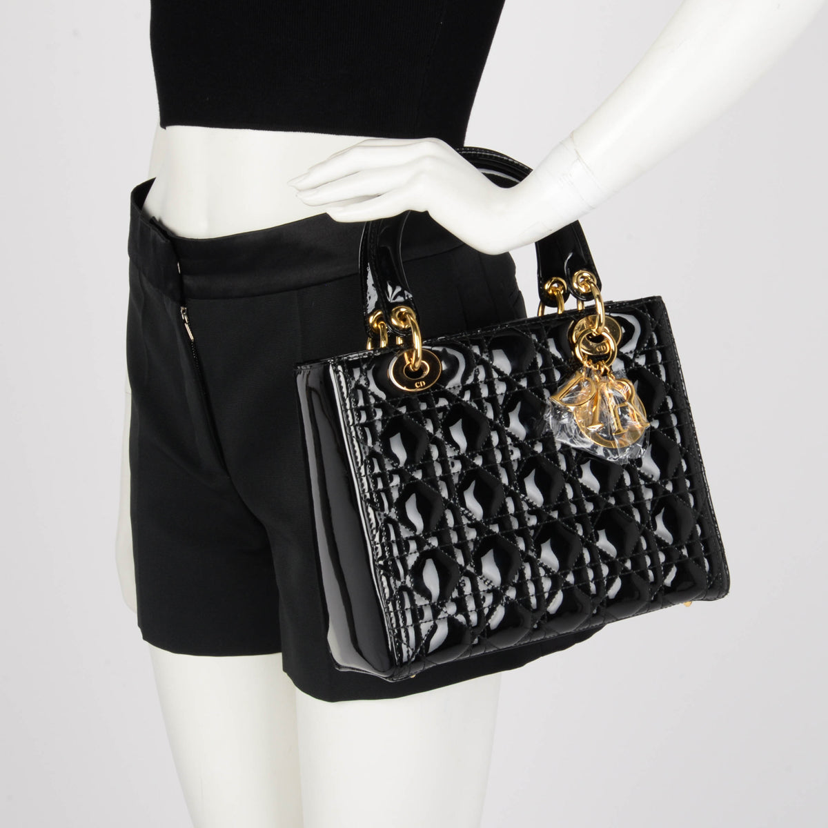 Dior Black Patent Cannage Medium Lady Dior Bag
