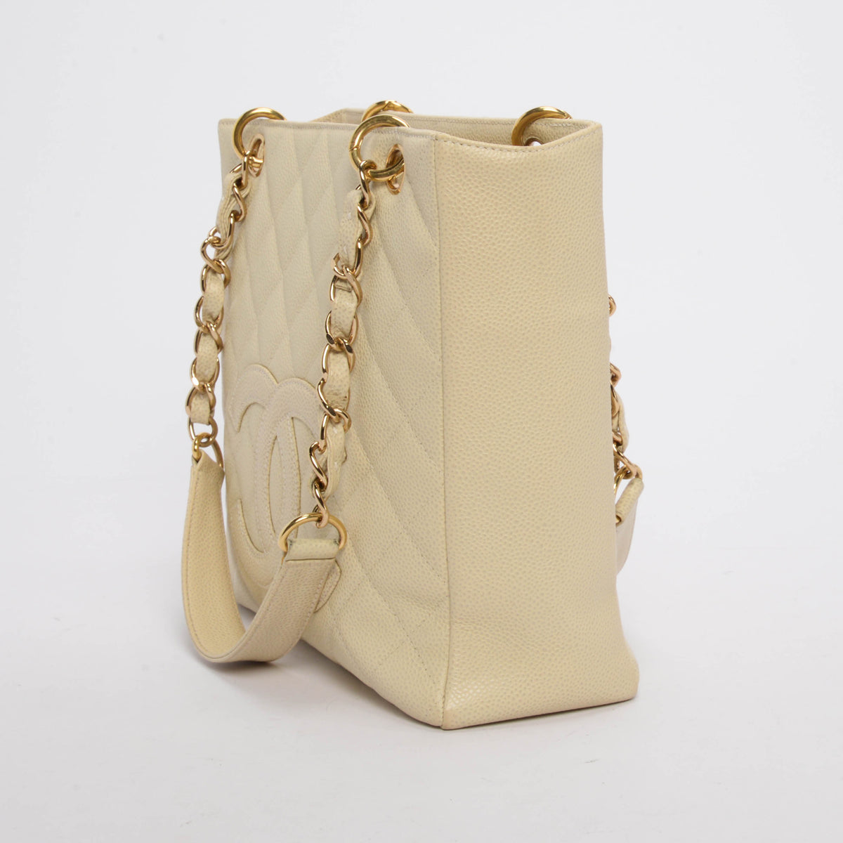 Chanel Ivory Pearlescent Caviar Petit Shopping Tote
