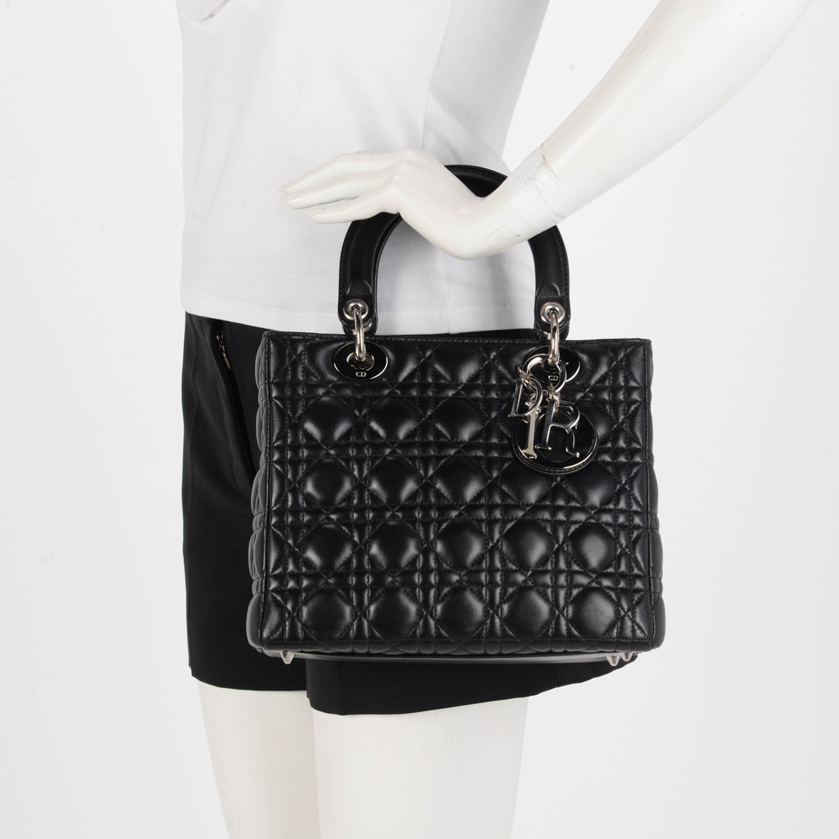 Dior Black Lambskin Cannage Medium Lady Dior Bag