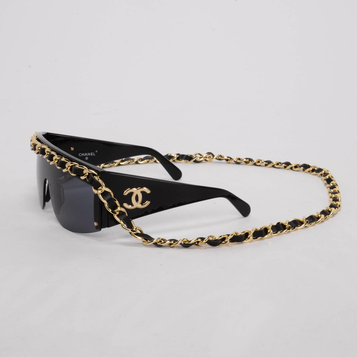 Chanel Vintage Black Shield Chain Link Sunglasses