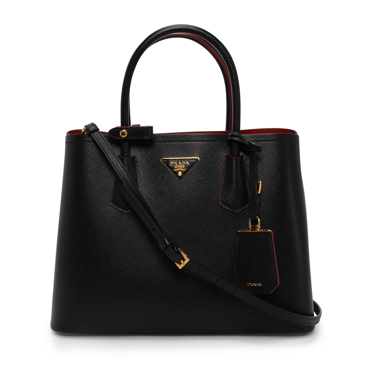 Prada Black & Red Saffiano Medium Double Tote
