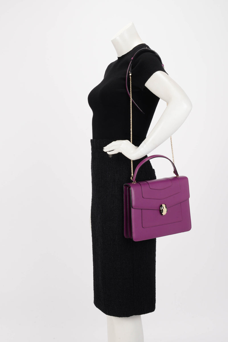 Bulgari Magenta Calfskin Serpenti Top Handle Bag