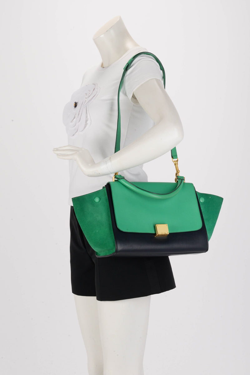 Celine Green & Navy Calf & Suede Small Trapeze Bag
