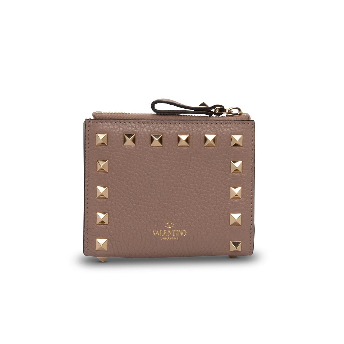Valentino Poudre Calfskin Rockstud Bifold Zip Wallet