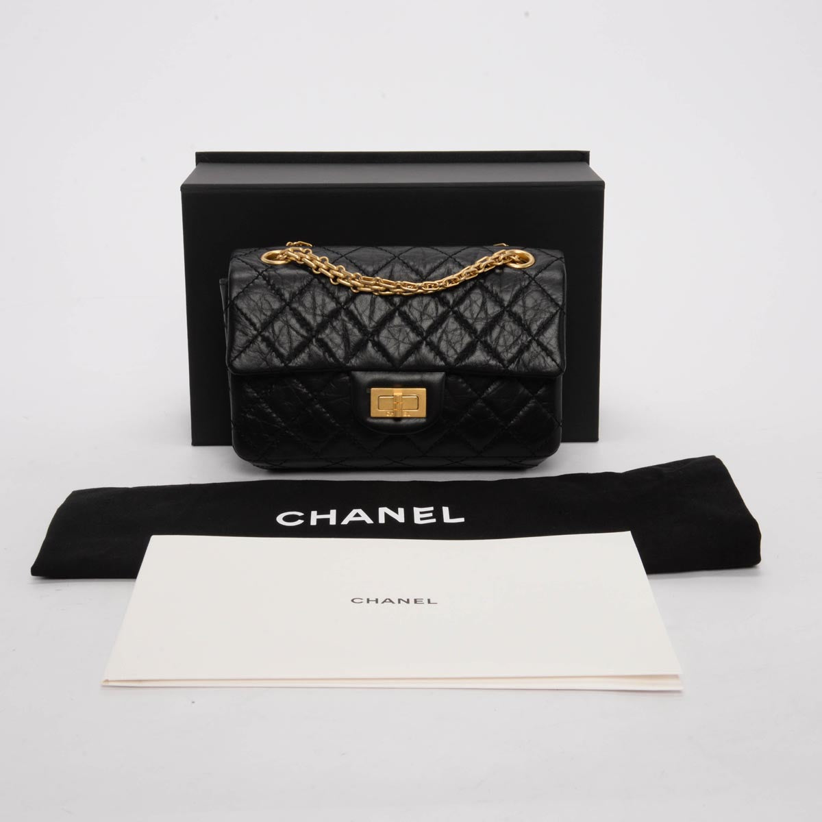 Chanel Black Distressed Calfskin Mini Reissue 2.55 Flap Bag