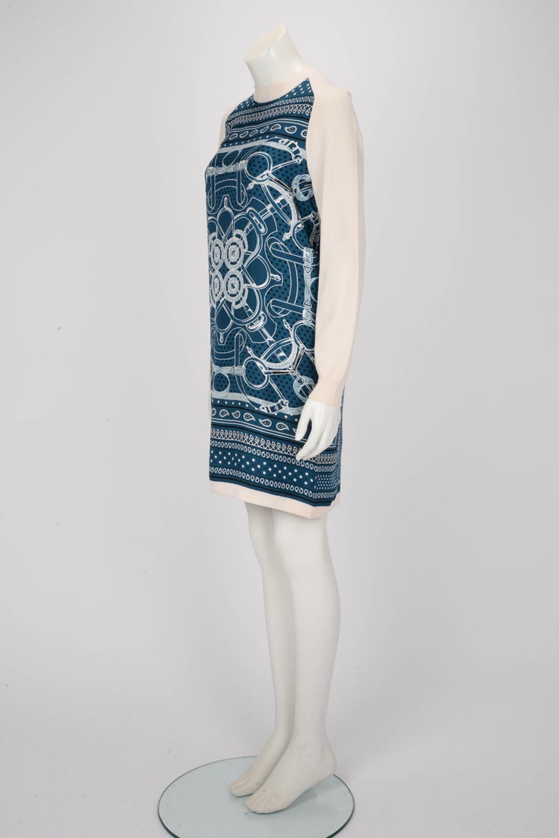 Hermes Cream Wool & Silk Eperon D’Or Bandana Dress FR 36