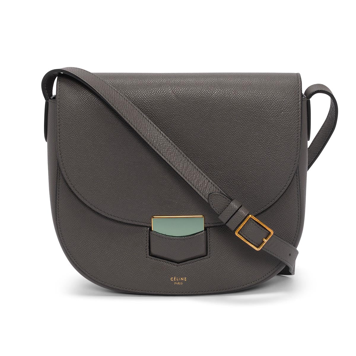 Celine Grey Grained Calfskin Trotteur Compact Bag
