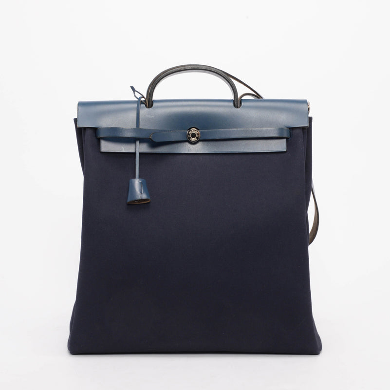 Hermes Navy Canvas Herbag MM 2 in 1