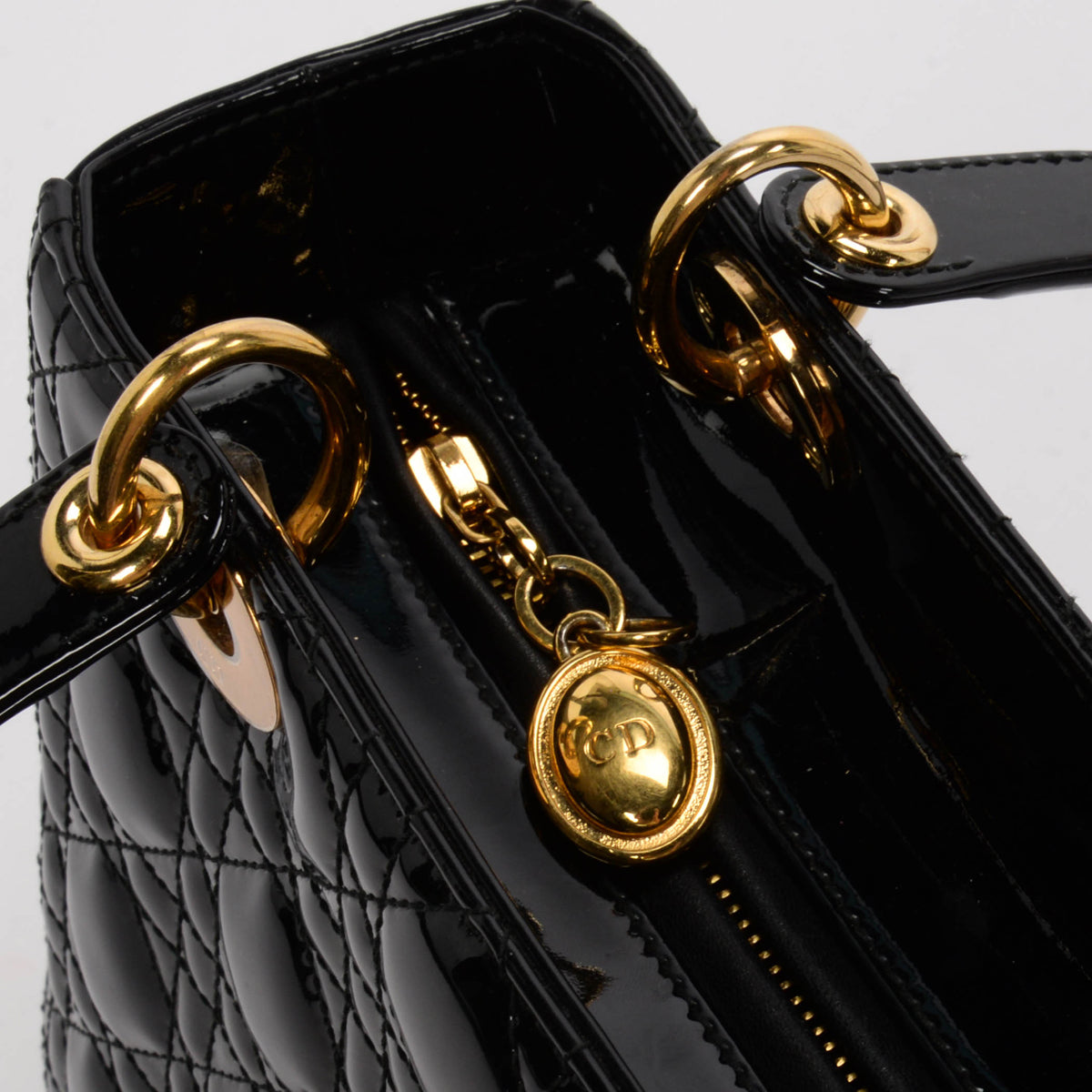 Dior Black Patent Cannage Medium Lady Dior Bag