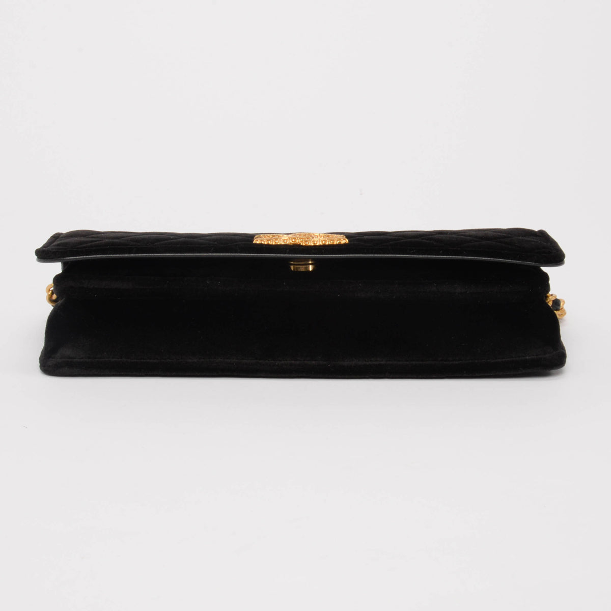 Chanel Black Velvet CC Clutch With Chain