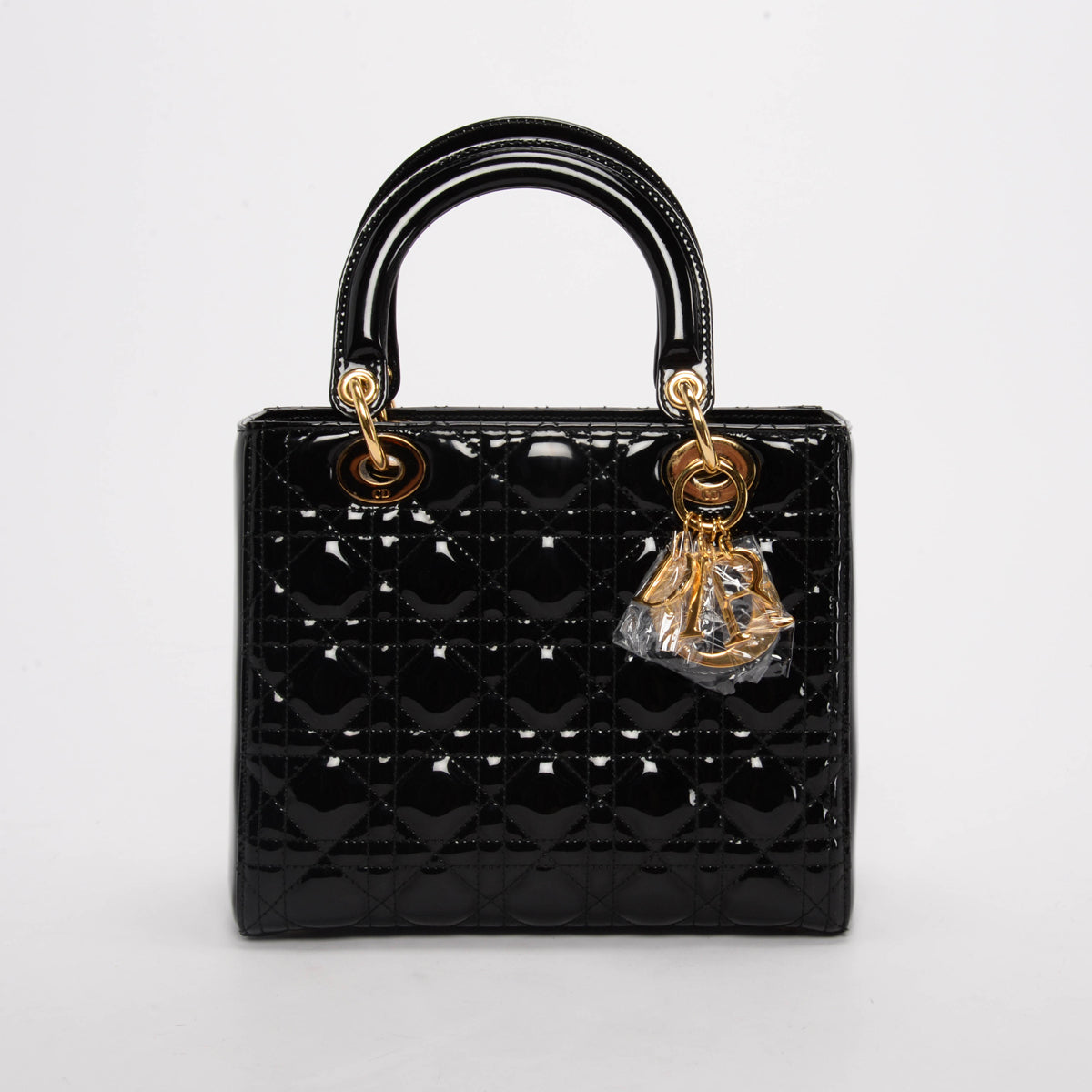 Dior Black Patent Cannage Medium Lady Dior Bag