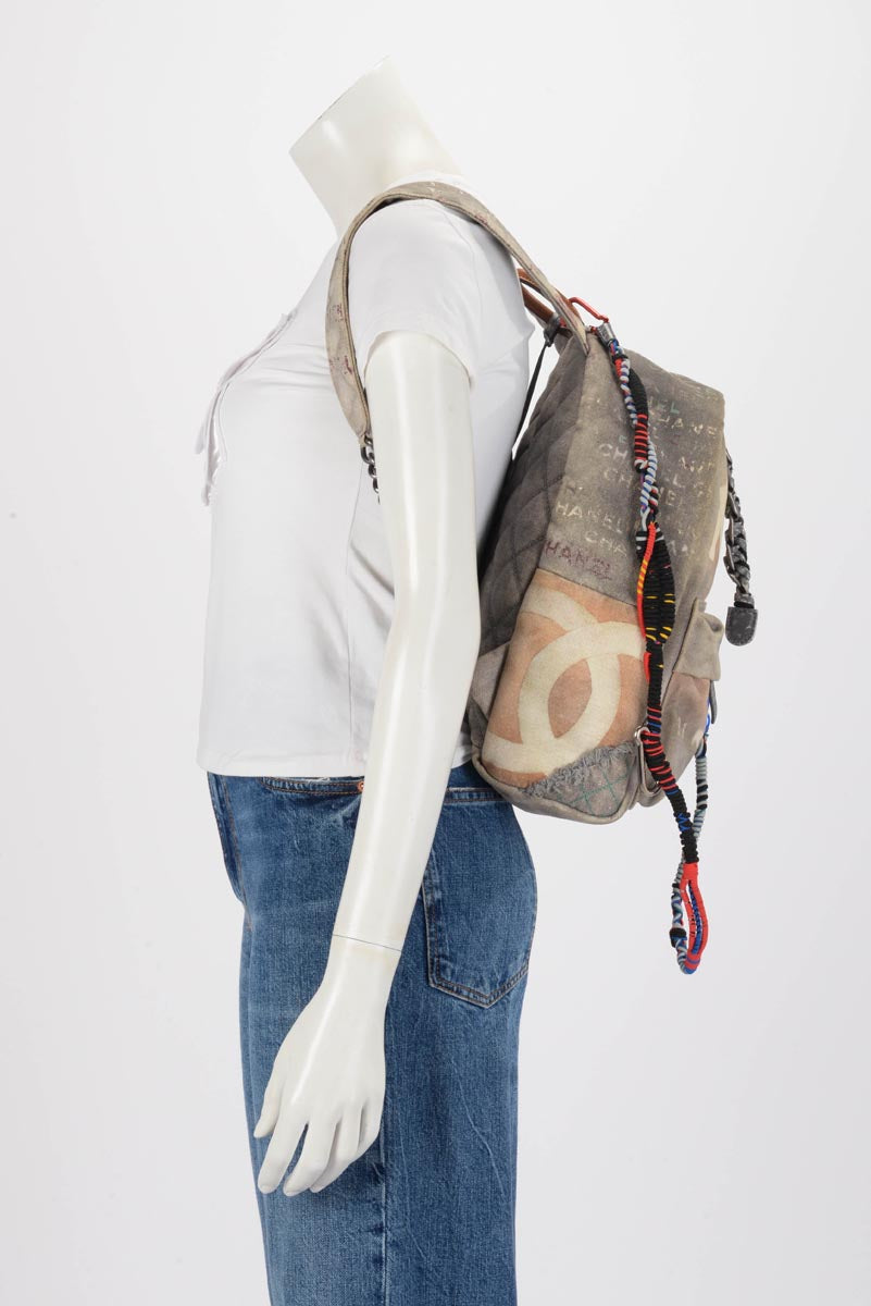 Chanel Grey Graffiti Canvas Small Art School Backpack