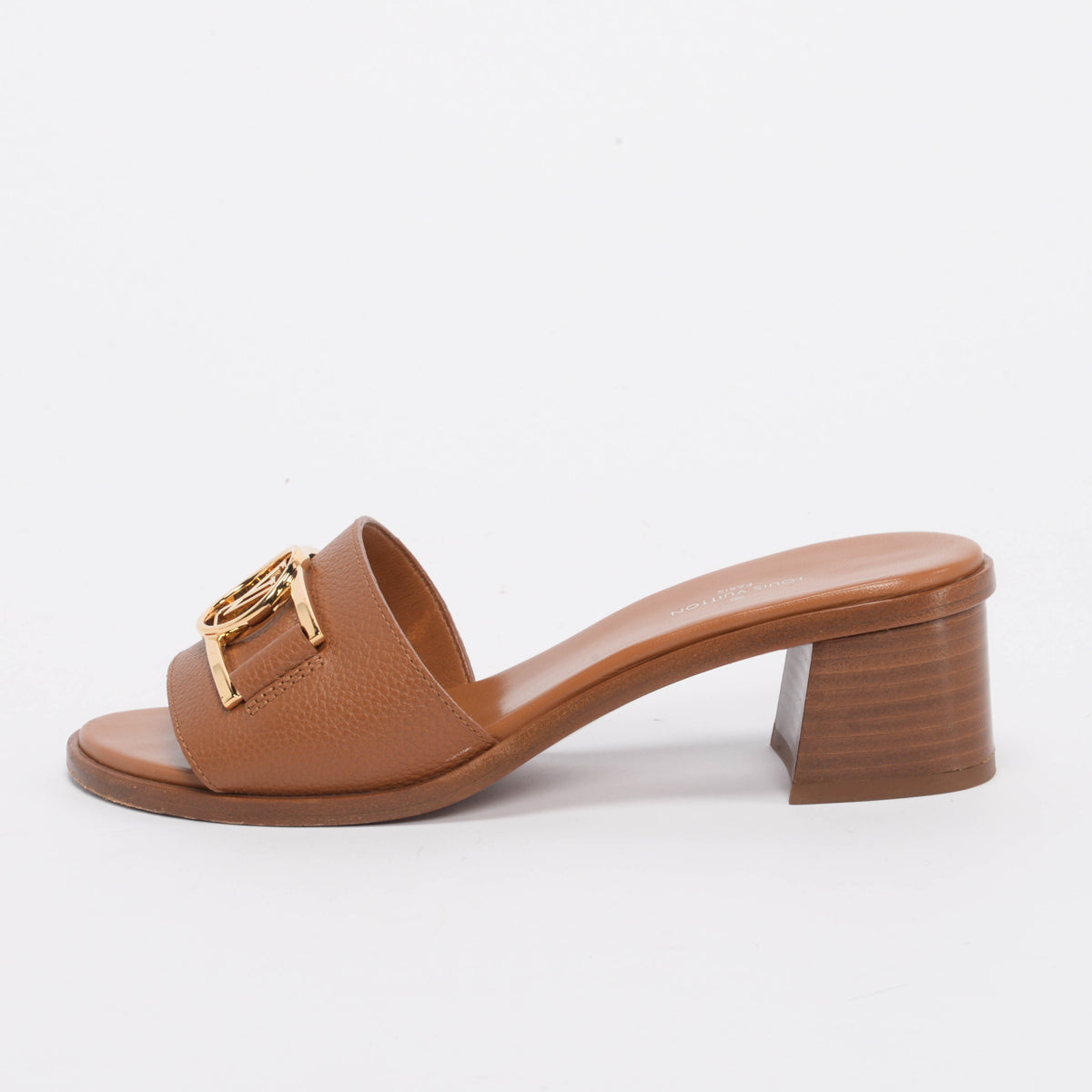 Louis Vuitton Cognac Leather Lockit Mules 36