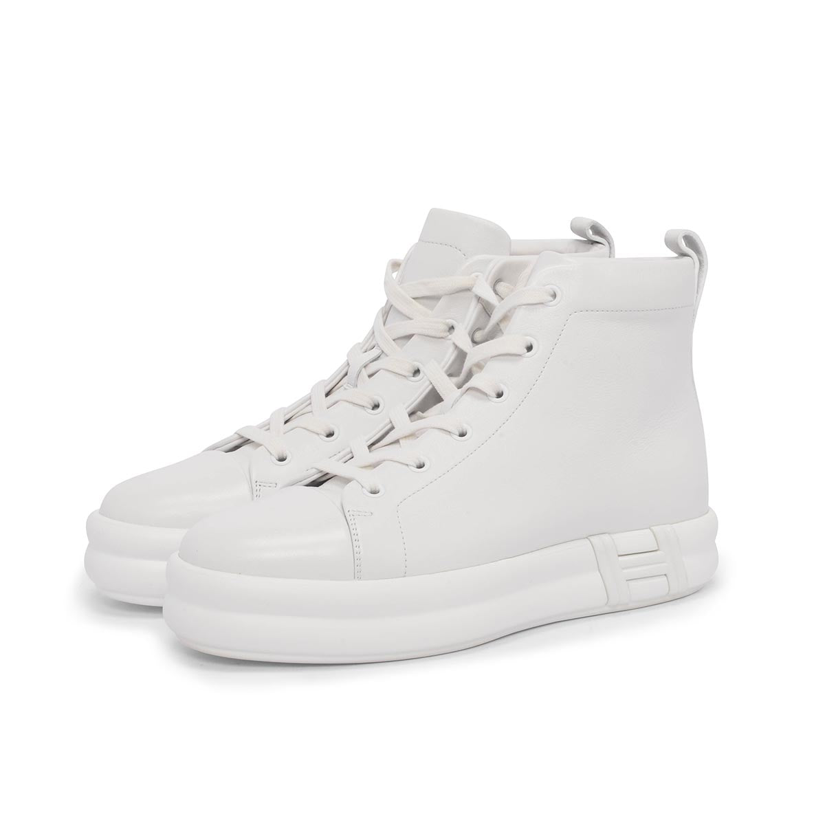 Hermes White Calfskin Happiness High-Top Sneakers 39