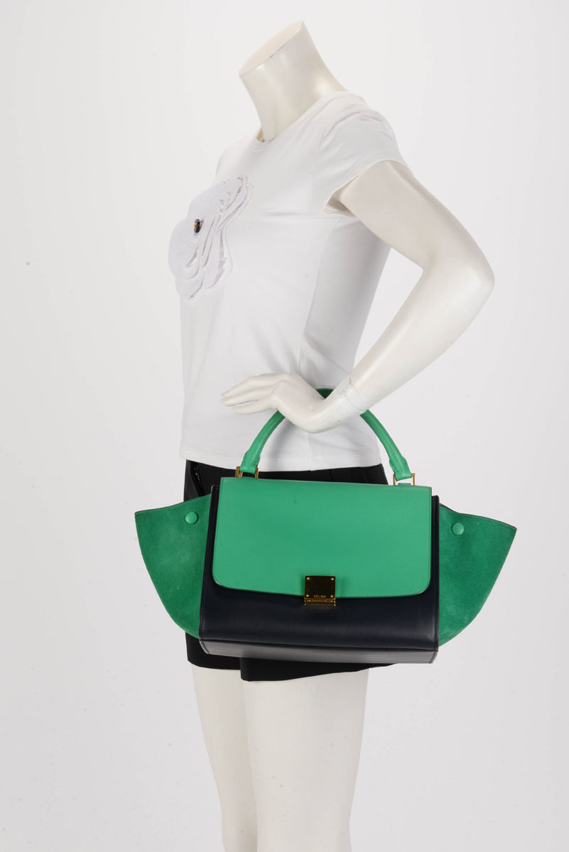 Celine Green & Navy Calf & Suede Small Trapeze Bag