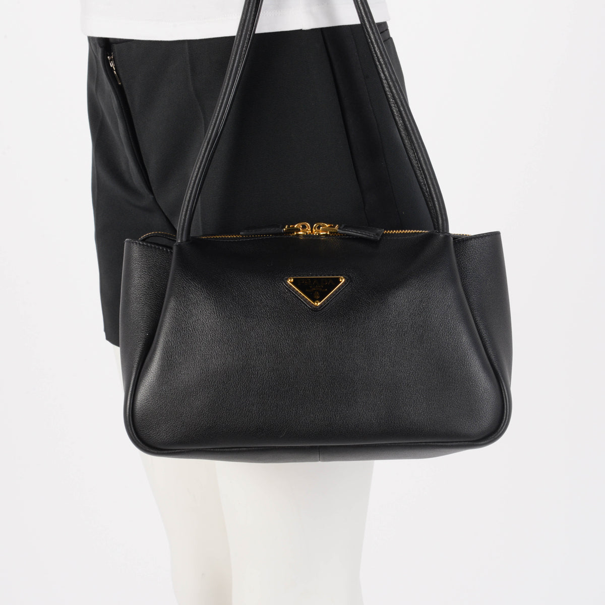 Prada Black Soft Grain Calfskin Medium Shoulder Bag