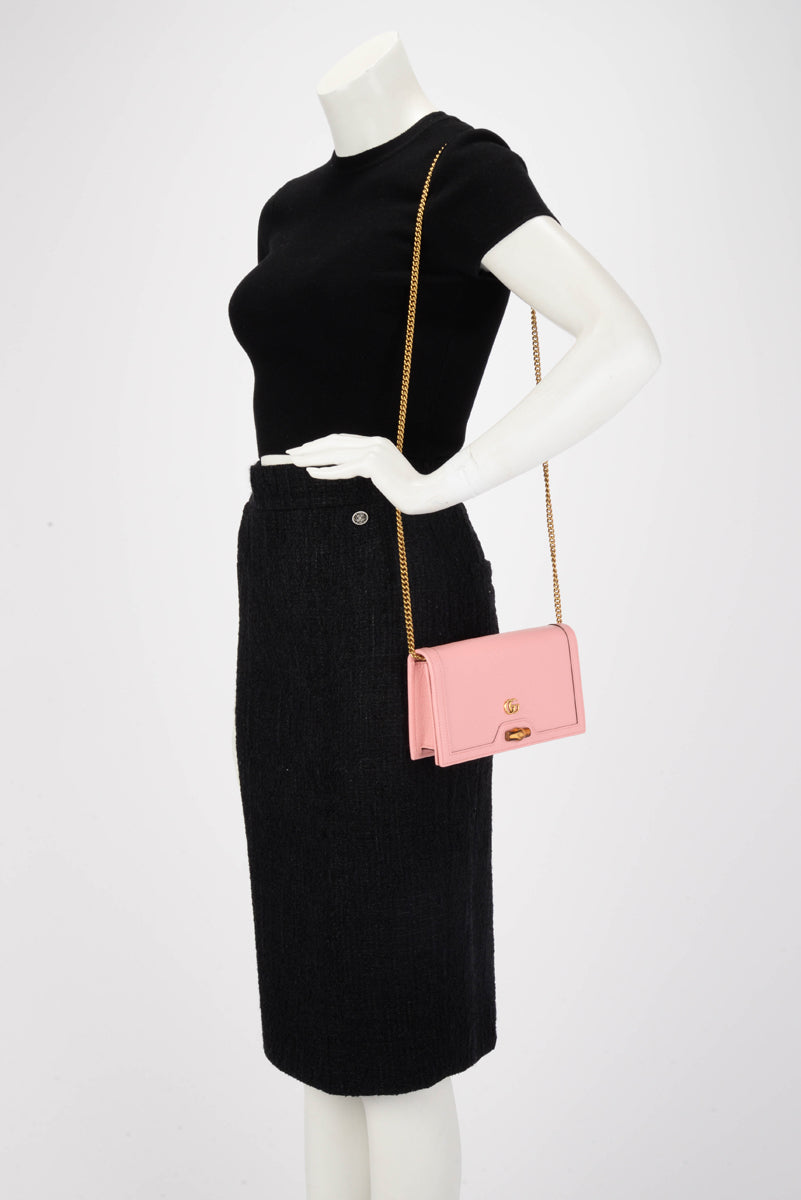 Gucci Pink Grained Leather Mini Diana Chain Bag