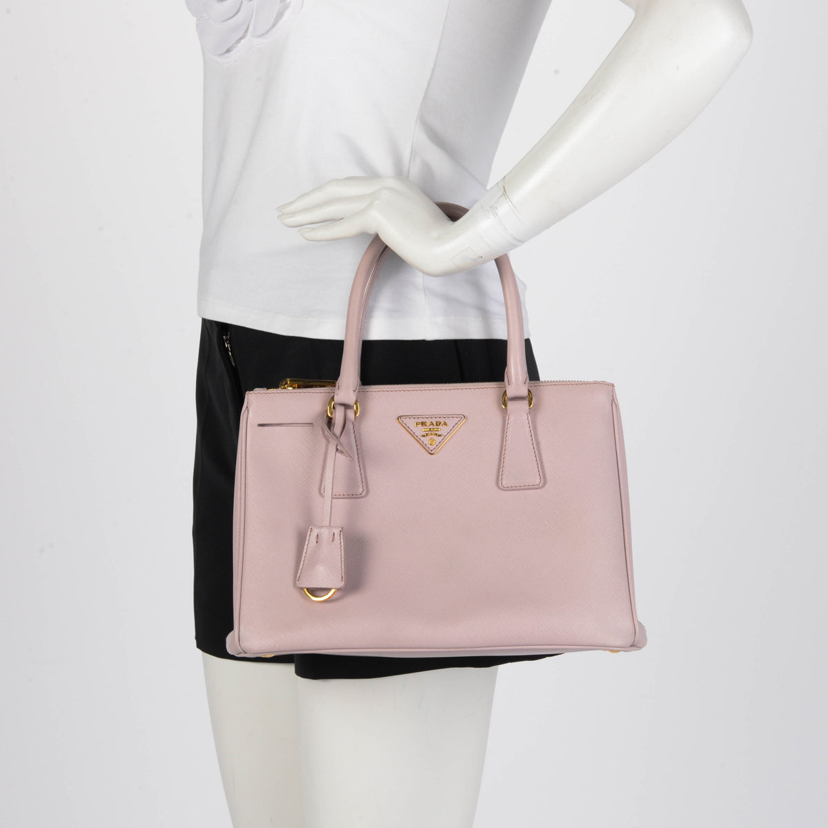 Prada Light Pink Saffiano Lux Small Double Zip Tote