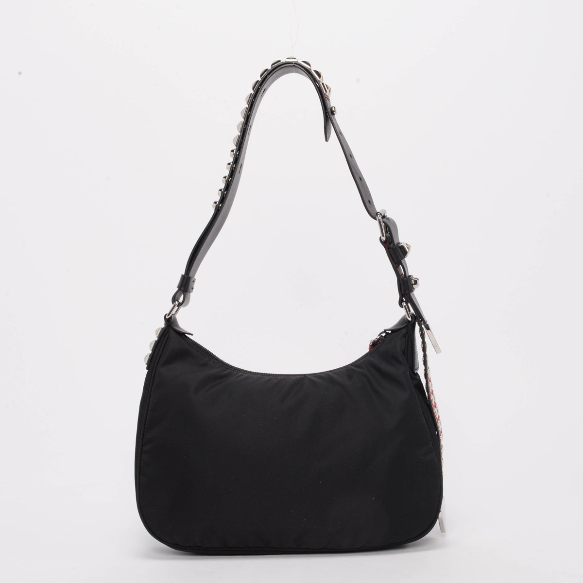 Prada Black Nylon Studded New Vela Hobo Bag