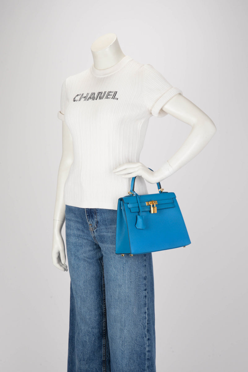 Hermes Blue Zanzibar Chevre Chandra Kelly 25
