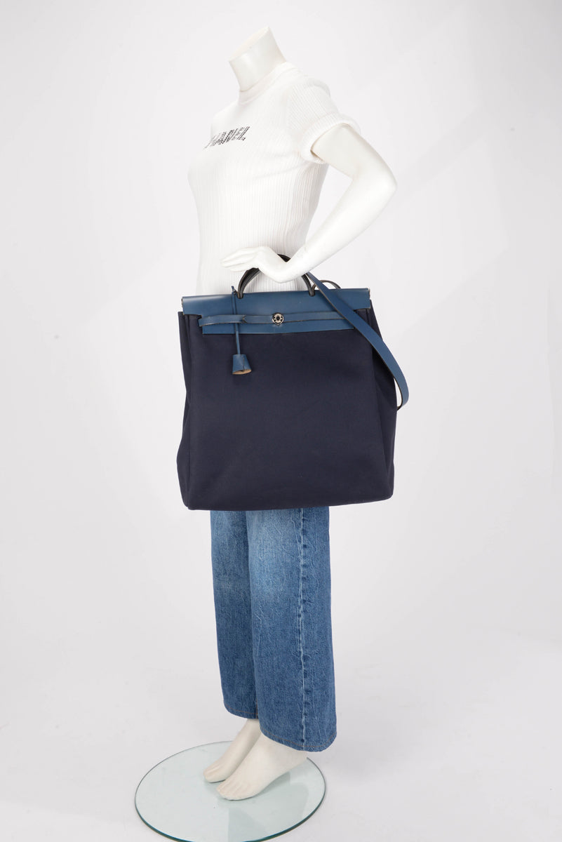 Hermes Navy Canvas Herbag MM 2 in 1