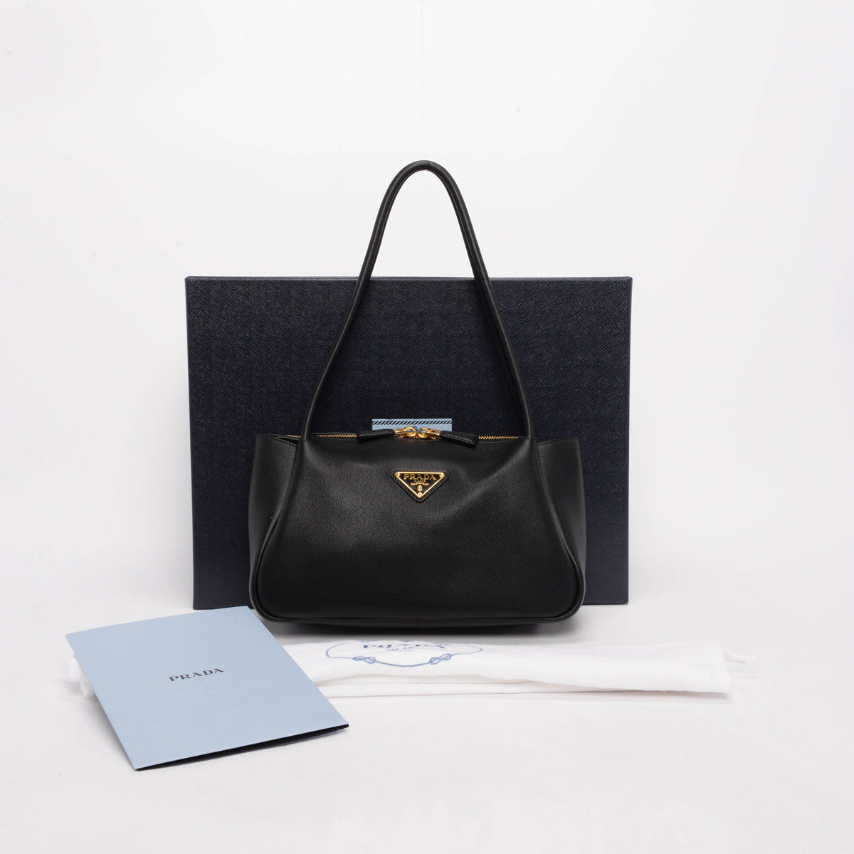 Prada Black Soft Grain Calfskin Medium Shoulder Bag