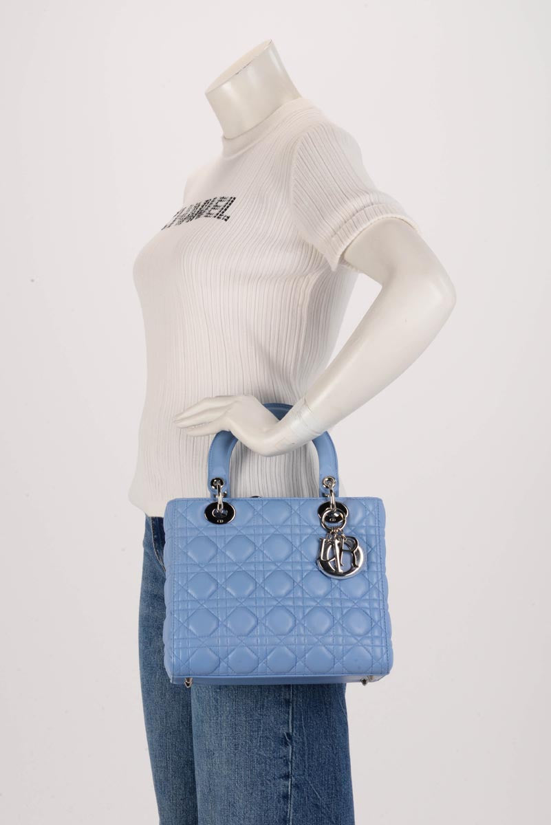 Dior Pale Blue Cannage Lambskin Medium Lady Dior