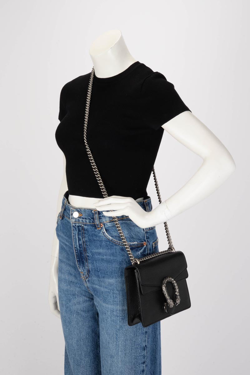 Gucci Black Grained Calfskin Dionysus Mini Bag