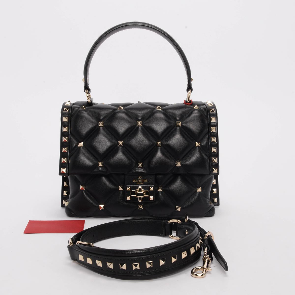 Valentino Black Lambskin Candystud Top Handle Bag