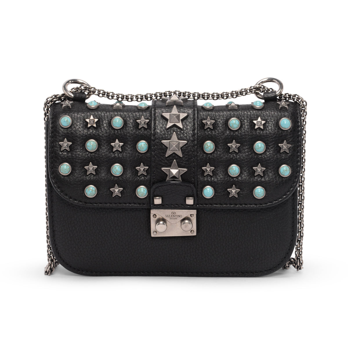 Valentino Black Star Studded Lock Flap Shoulder Bag