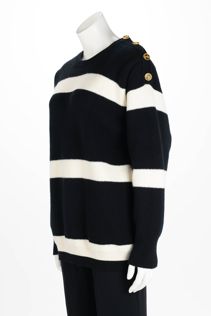 Louis Vuitton Black & White Wool Knit Striped Sweater M